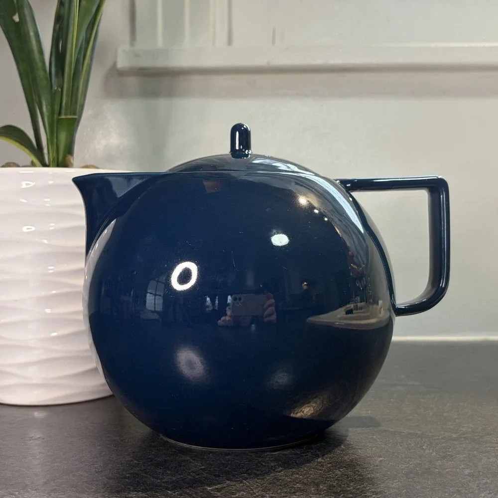 Vintage Sasaki Colorstone Navy Blue‎ Teapot Japan 40 oz Stoneware VHTF